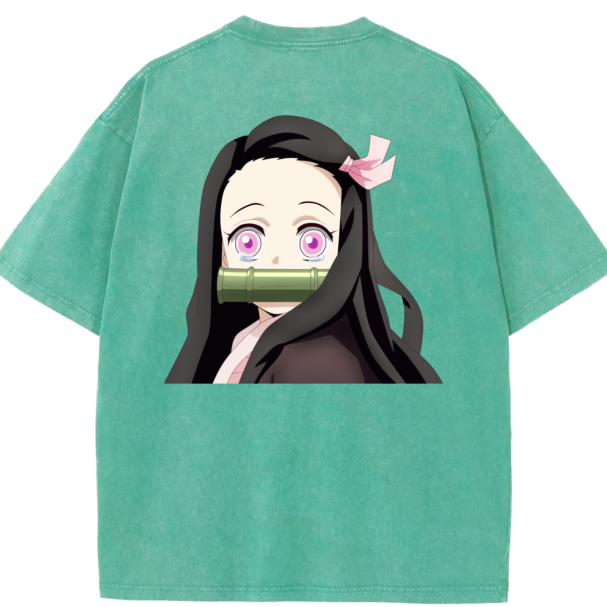 （画像用） 鬼滅の刃（きめつのやいば）竈門 禰󠄀豆子／かまど ねずこ Kamado Nezuko 綿100% ヴィンテージ風 半袖Tシャツ（背面プリント）